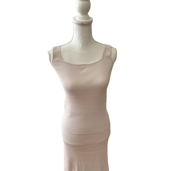 Splendid Ribbed Knit Maxi Double Slit Skirt & Tank Top Set Ecru M - Picture 2 of 6